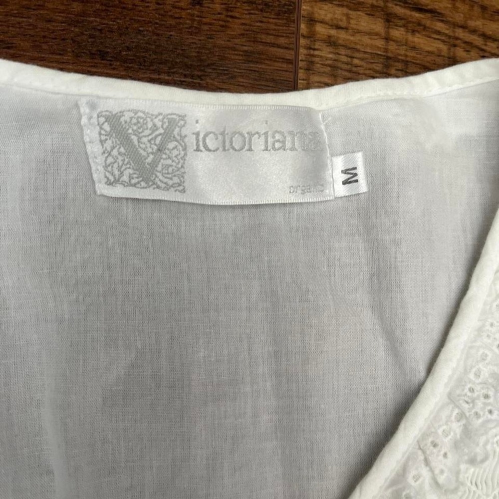 Victoriana White Cotton‎ Prairie Dress Women M Cottagecore Coquette Lace Boho - Picture 4 of 7